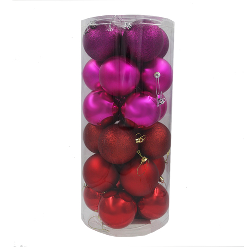 RED HOT PINK MIX Christmas Baubles 80mm Gloss Glitter Matt 24 Pack