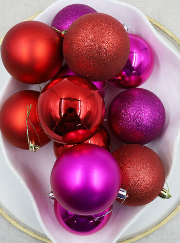 RED HOT PINK MIX Christmas Baubles 80mm 24 & 48 Packs