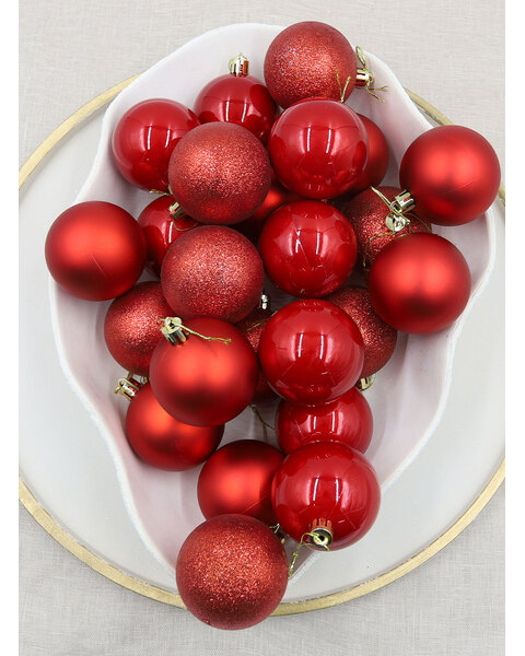 Red Christmas Baubles 60mm Pearl Matt Glitter Packs