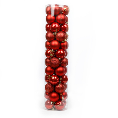Red Christmas Baubles 70mm Pearl Matt Glitter 24 Pack
