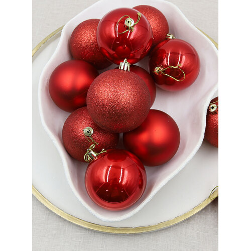 Red Christmas Baubles 80mm Pearl Matt Glitter 48 Pack