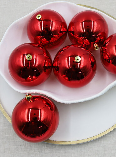 RED  100mm Christmas Baubles 24 Balls Gloss