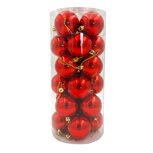 RED  70mm  Christmas Baubles Gloss 24 Pack
