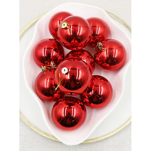 RED 80mm Christmas Baubles Gloss 24 48 Packs