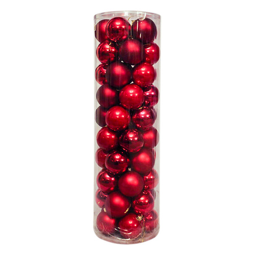 RED 70mm Christmas Baubles Gloss Pearl Matt 48 Pack