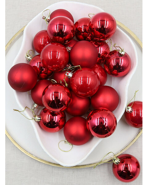 RED 70mm Christmas Baubles Gloss Pearl