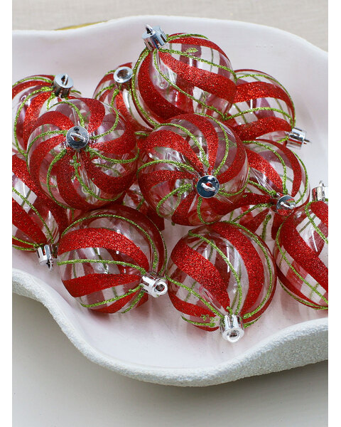 Red Green Glitter Clear Christmas Baubles 60mm 12 Pack