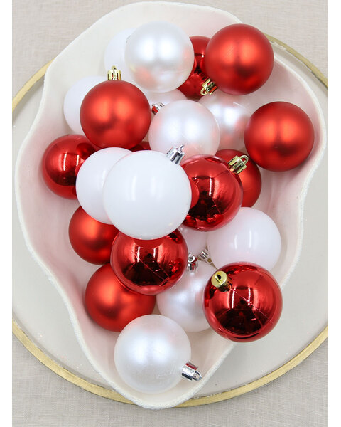 Red & White Mix Christmas Baubles 80mm Gloss Matte 24 Pack