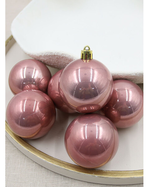 Rose Gold Christmas Baubles 60mm Pearl 6 Pack