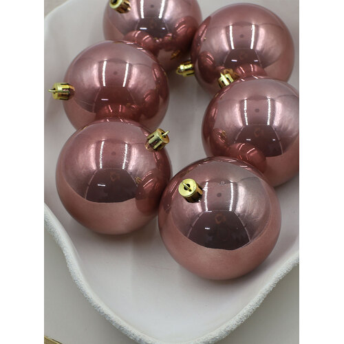 Rose Gold Christmas Baubles 70mm Pearl 6 Pack