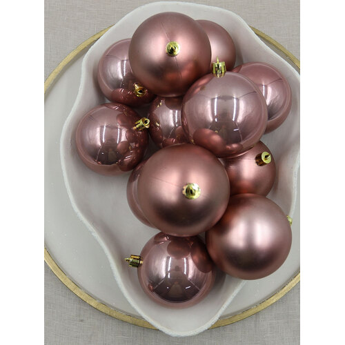 Rose Gold Christmas Baubles 80mm Pearl Matte 24 Pack