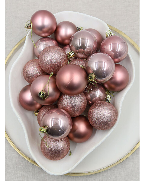 Rose Gold Christmas Baubles 60mm Pearl Matt Glitter Packs