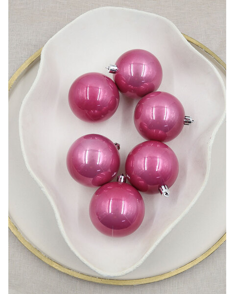 Rose Pink Christmas Baubles 70mm Pearl 6 Pack
