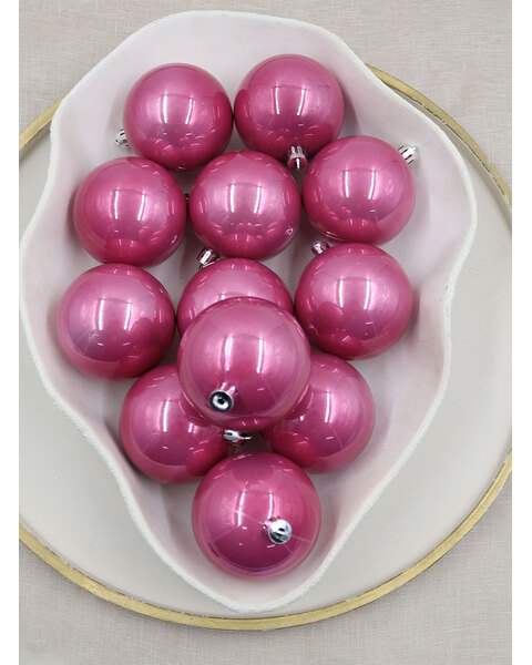 Rose Pink Christmas Baubles 80mm Pearl Packs