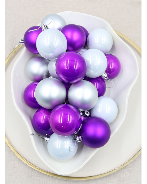 Silver / Purple Christmas Baubles 70mm Pearl Matt