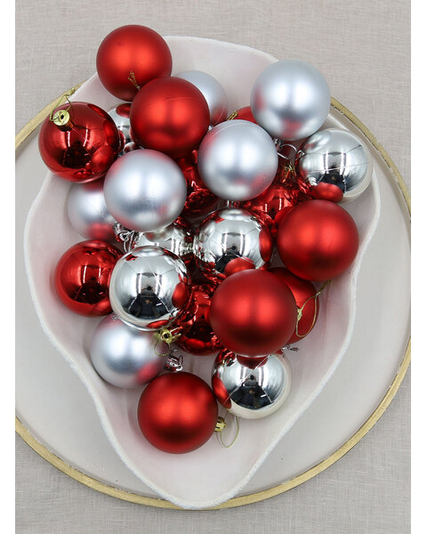 Silver / Red Christmas Baubles 60mm Gloss Matt