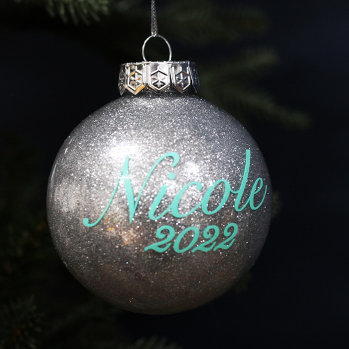 Personalised Silver Christmas Bauble 80mm