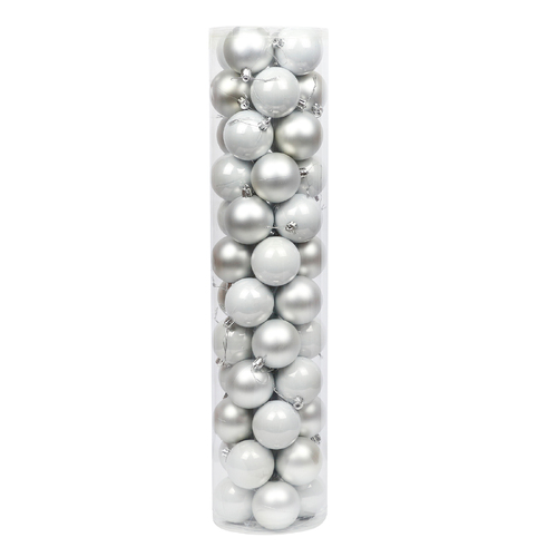 Silver Christmas Baubles 60mm Pearl Matt 48 Pack