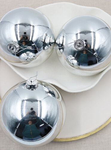 150mm Christmas Baubles SILVER 3 Balls Gloss