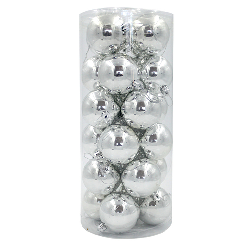 Christmas Baubles 60mm SILVER 24 Pack Gloss