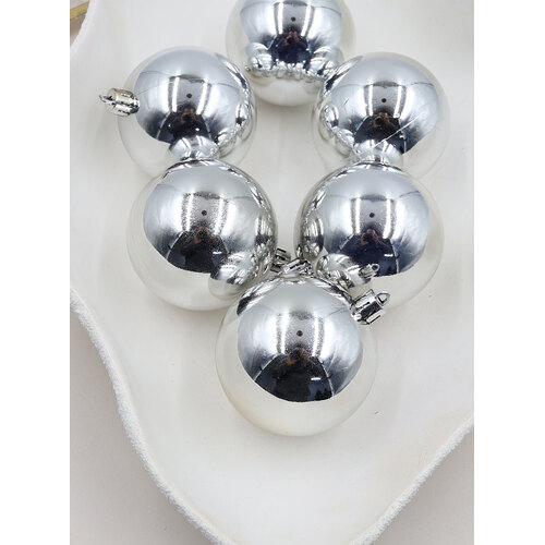 SILVER Christmas Baubles 60mm Gloss 6 Pack