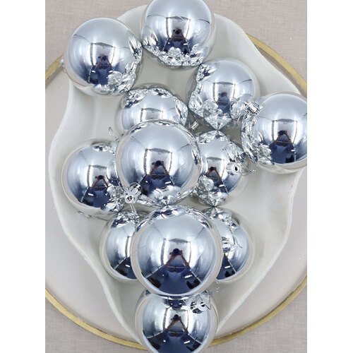 SILVER Christmas Baubles 80mm Gloss 24 & 48 Packs