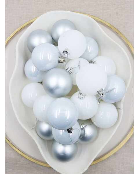 Silver / White Christmas Baubles 60mm Pearl Matt