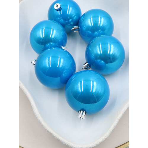 Sky Blue Christmas Baubles 60mm Pearl 6 Pack