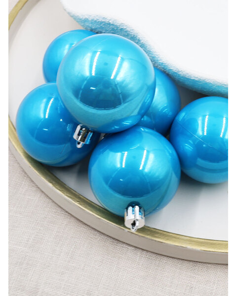 Sky Blue Christmas Baubles 70mm Pearl 6 Pack