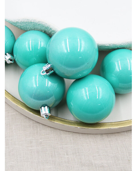 Tiffanie Blue Christmas Baubles 60mm Pearl 6 Pack