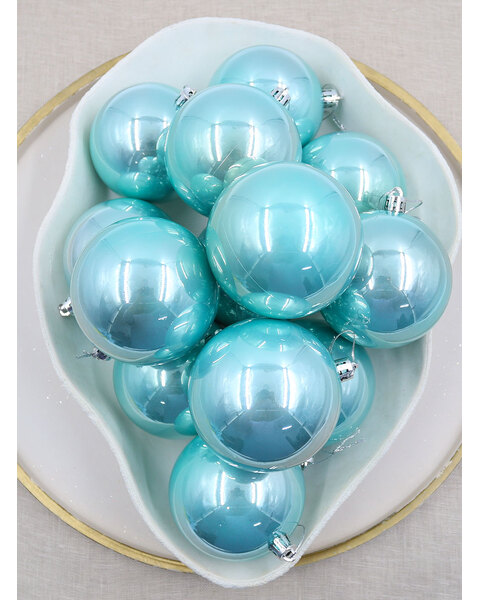 Tiffanie Blue Christmas Baubles 70mm Pearl Packs