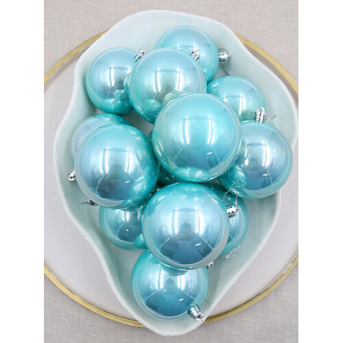 Tiffanie Blue Christmas Baubles 80mm Pearl 24 & 48 Packs