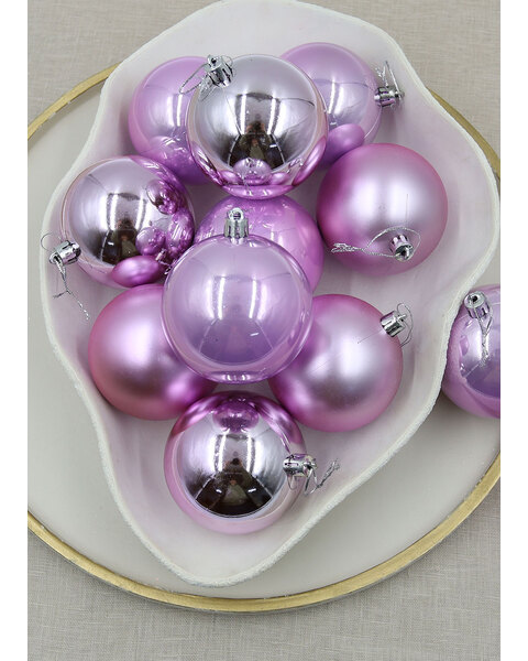 Mauve Christmas Baubles 80mm Gloss Pearl Matt 48 Pack