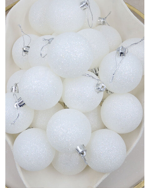 White Christmas Baubles 60mm 24 and 48 Packs Glitter