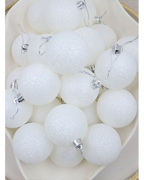 White Christmas Baubles 70mm Glitter 24 and 48 Packs