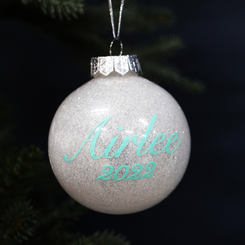 Personalised White Christmas Bauble 80mm