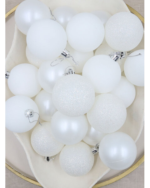 White Christmas Baubles 60mm Pearl Matt Glitter 24 Pack