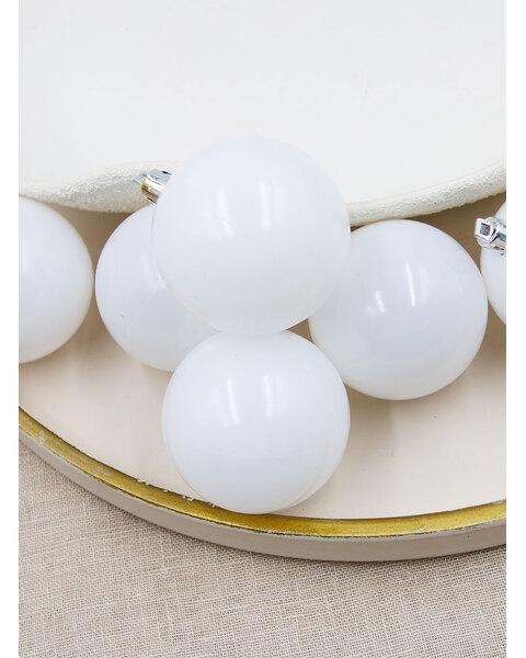 Christmas Baubles 70mm WHITE Gloss 6 Pack