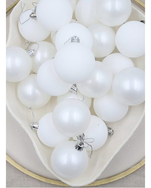 White Christmas Baubles 60mm Pearl Matt Gloss 24 Pack