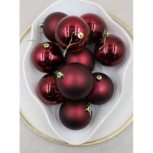 Wine Red Christmas Baubles 80mm Gloss Pearl Matt