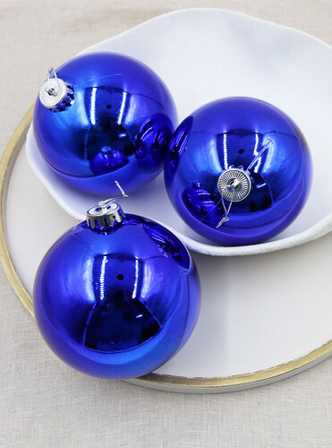 BLUE 120mm Christmas Baubles 3 Balls Gloss