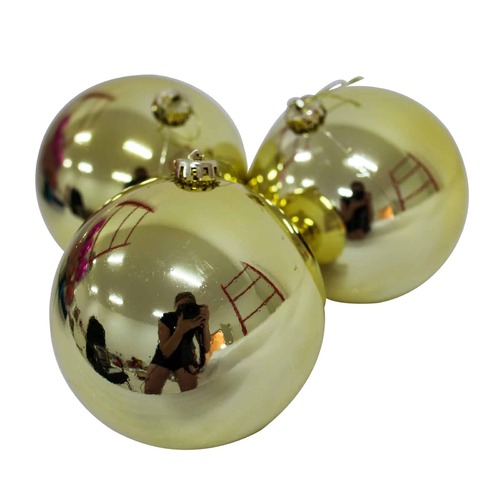150mm Christmas Baubles GOLD 3 Balls Gloss