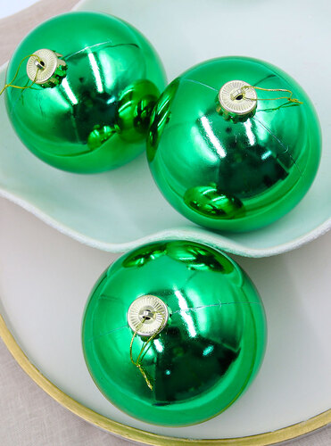 GREEN Christmas Baubles 120mm  3 Balls Gloss