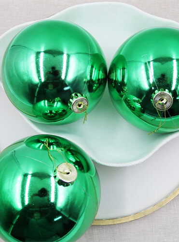 150mm Christmas Baubles GREEN 3 Balls Gloss