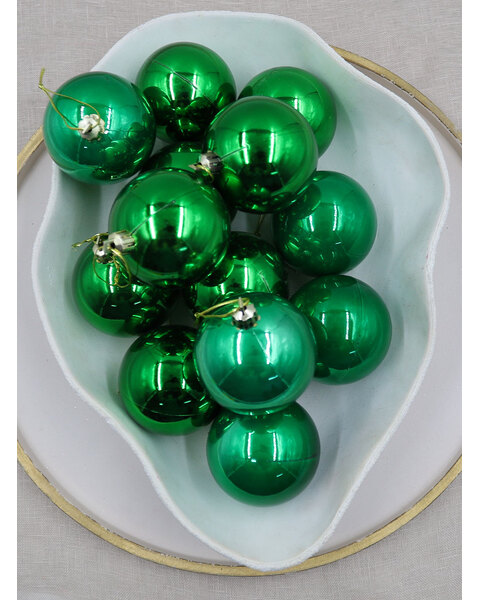 GREEN  70mm  -  45 Christmas Baubles Gloss Pearl