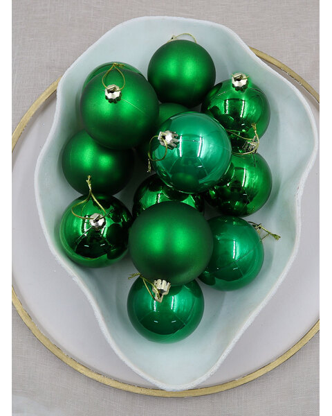 GREEN  70mm 45 Christmas Baubles Gloss Pearl Matt