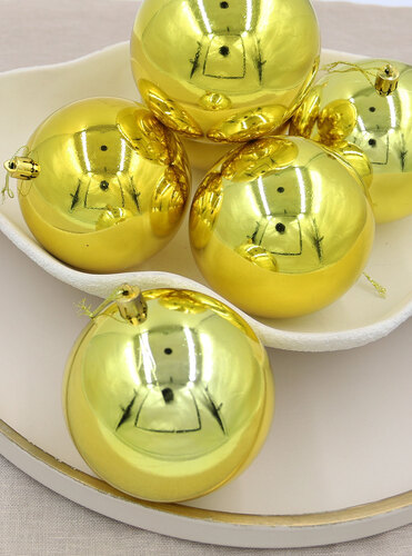 YELLOW  100mm Christmas Baubles 24 Balls Gloss