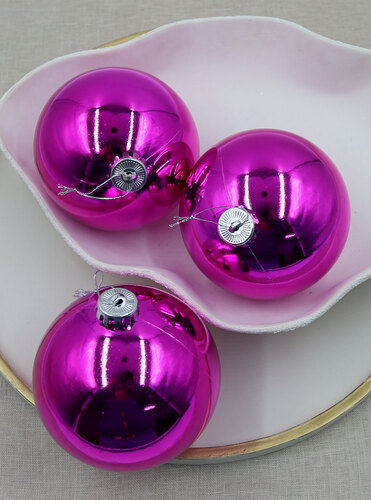 HOT PINK Christmas Baubles 120mm 3 Balls Gloss