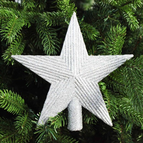LARGE SILVER TREE TOPPER STAR - 195mm
