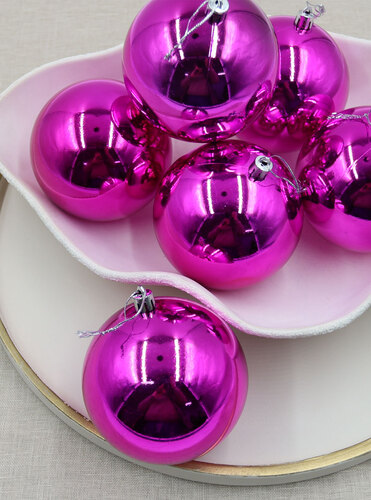 100mm Christmas Baubles Hot Pink 24 Balls Gloss